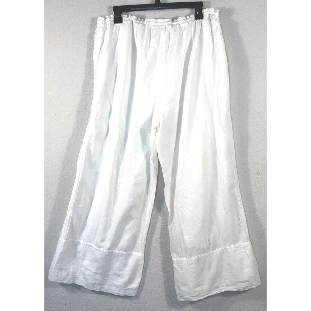 The Gandy Boutique White 100% Cotton Gauze Wide Leg Cropped Pants Free Size OS - Picture 2 of 8